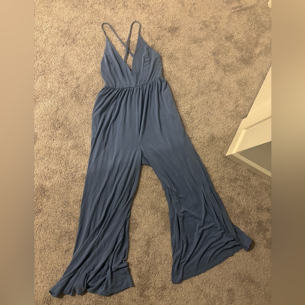 UO Blue Molly Cupro Culotte Jumpsuit - Picture 3 of 5